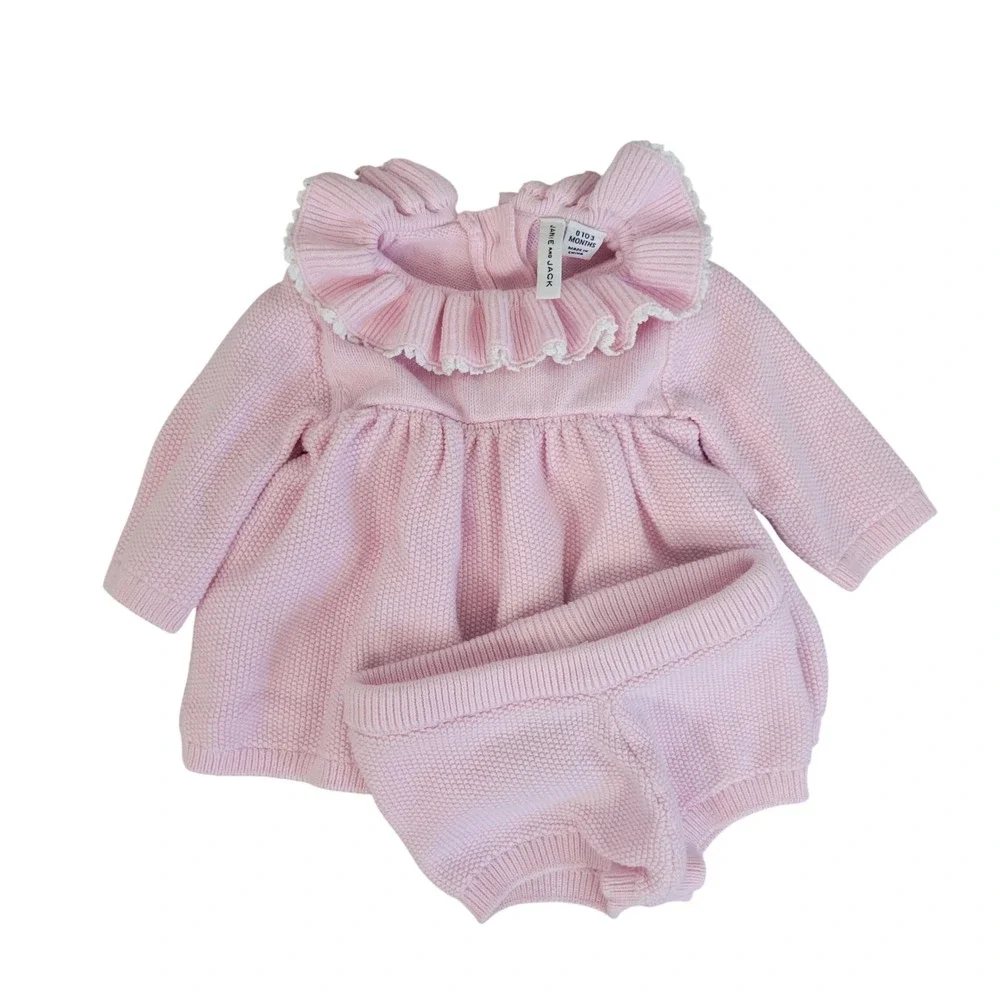 Janie and Jack Knit Dress Bloomers Outfit Pastel Pink Size 0 to 3 Months